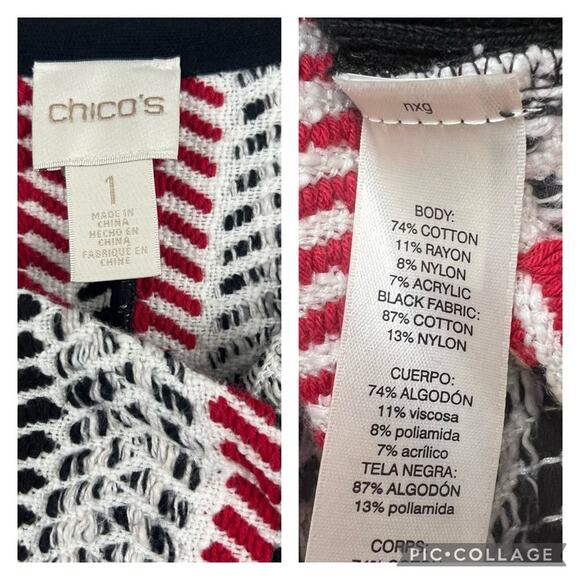 Chico's Striped Asymmetrical Zip Moto Jacket Med Mixed Woven Ribbed Knit Fall - Picture 7 of 10